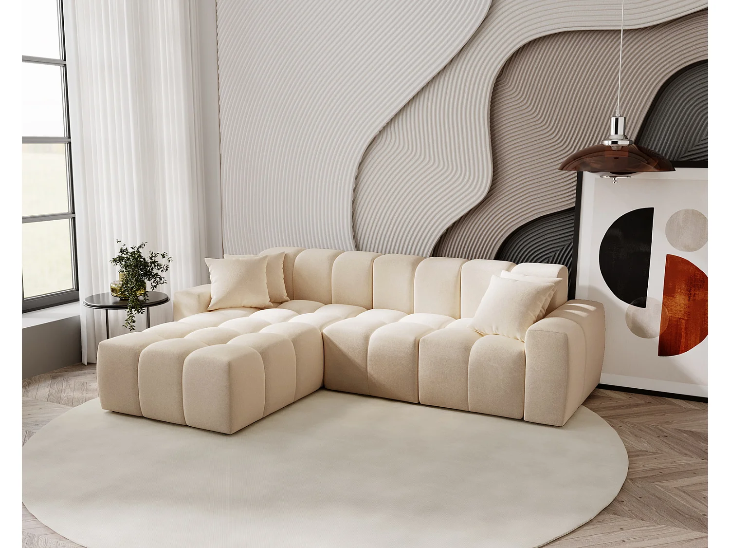 Emporius Napoli Gauche Canapé d'angle, Canapé  4 Places, Canapé d'angle 265x180 cm Beige (Komodo 11)