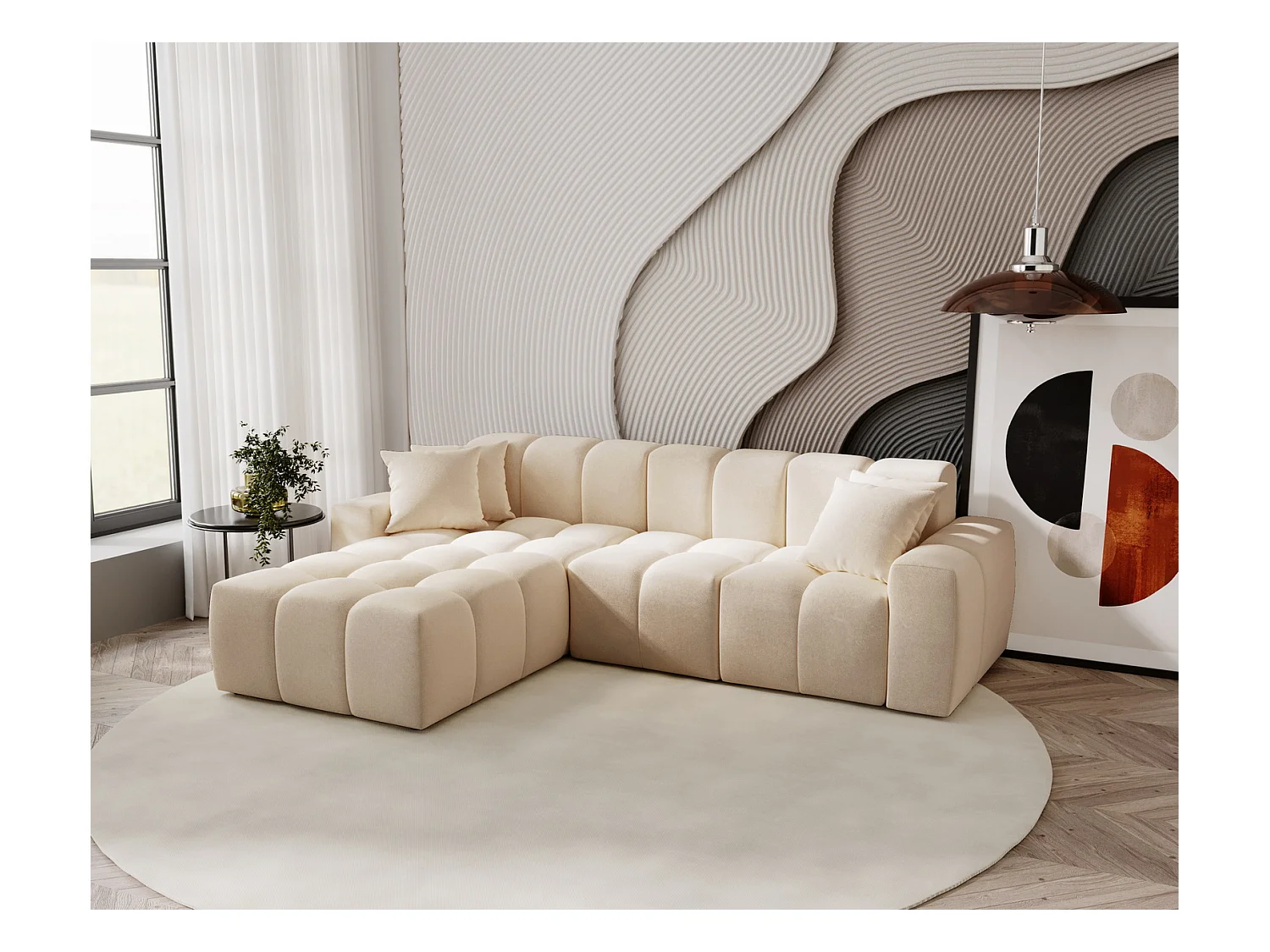 Emporius Napoli Gauche Canapé d'angle, Canapé  4 Places, Canapé d'angle 265x180 cm Beige (Komodo 11)
