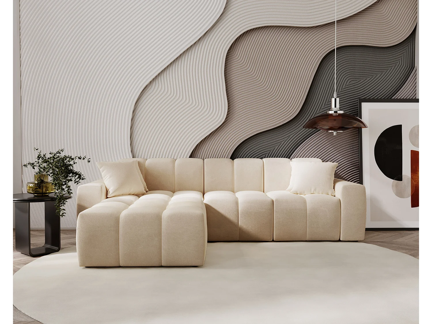 Emporius Napoli Gauche Canapé d'angle, Canapé  4 Places, Canapé d'angle 265x180 cm Beige (Komodo 11)