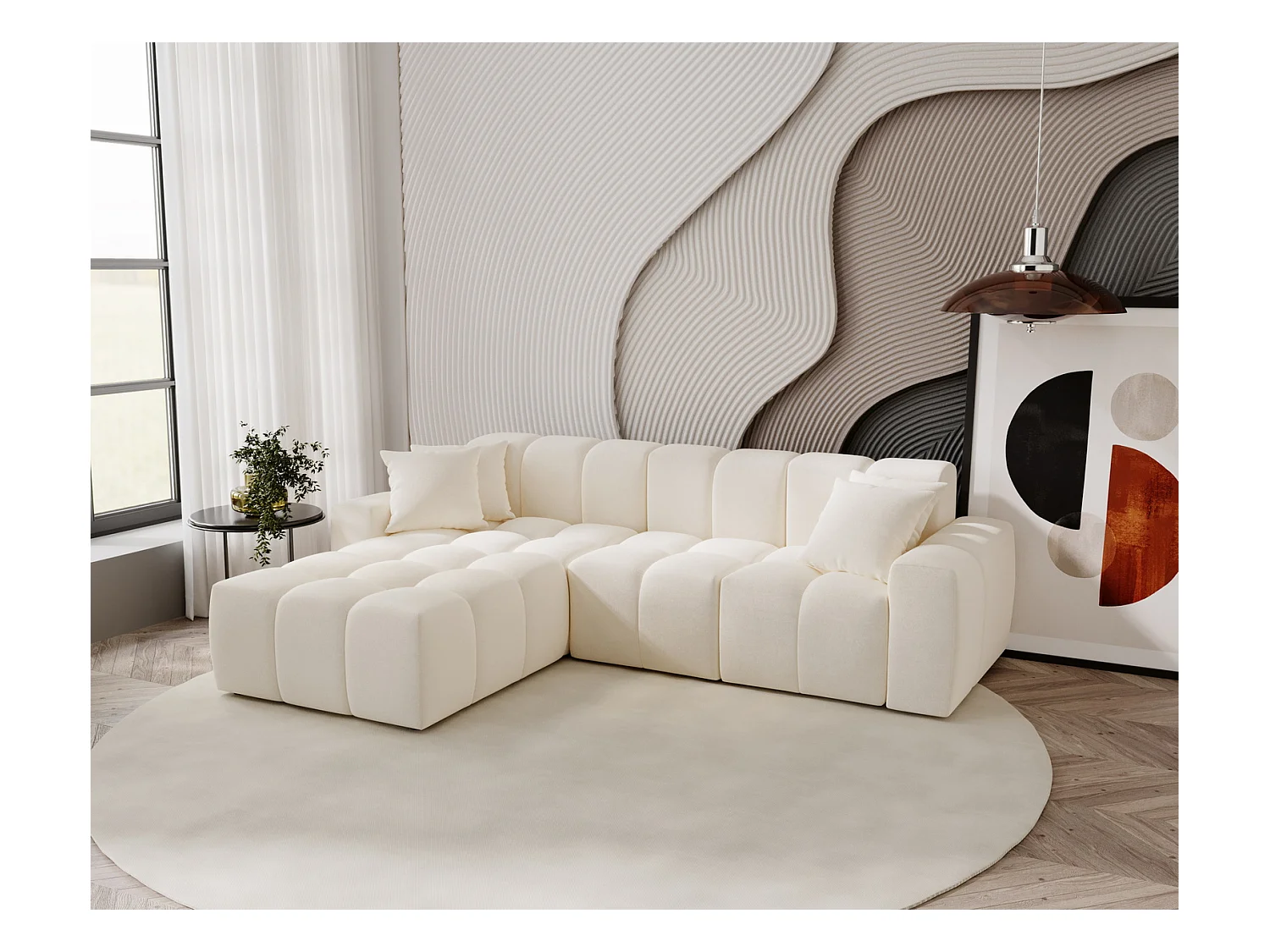 Emporius Napoli Gauche Canapé d'angle, Canapé  4 Places, Canapé d'angle 265x180 cm Crème (Komodo 10)