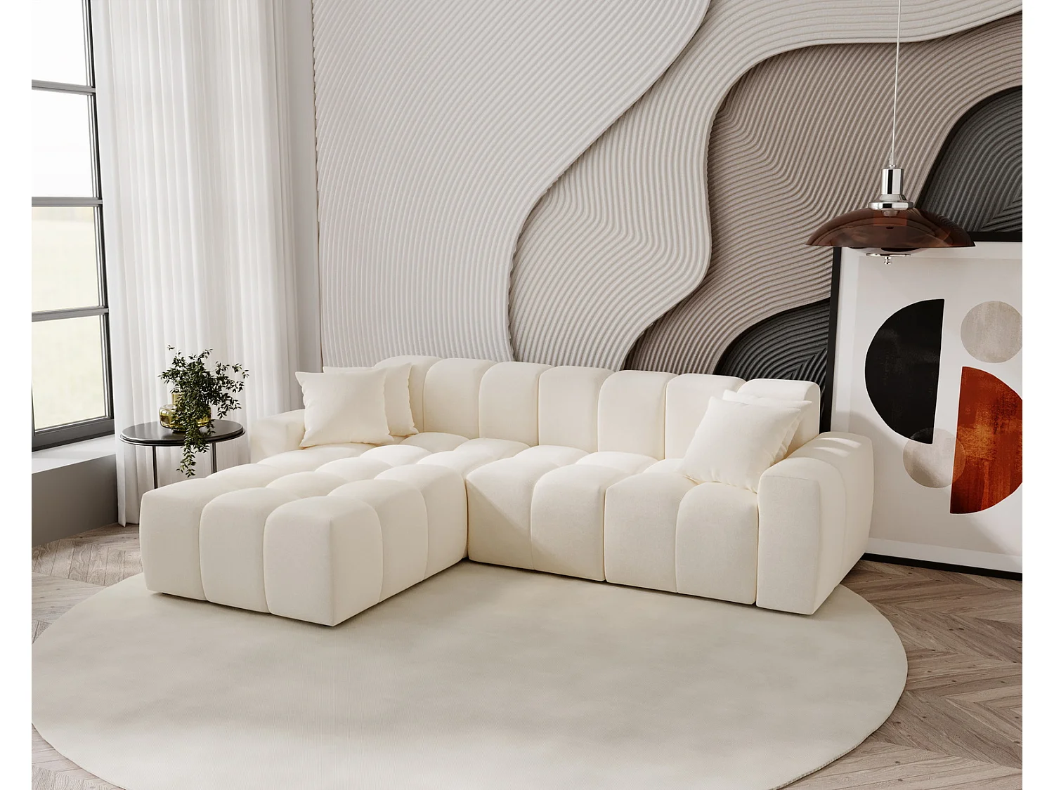 Emporius Napoli Gauche Canapé d'angle, Canapé  4 Places, Canapé d'angle 265x180 cm Crème (Komodo 10)