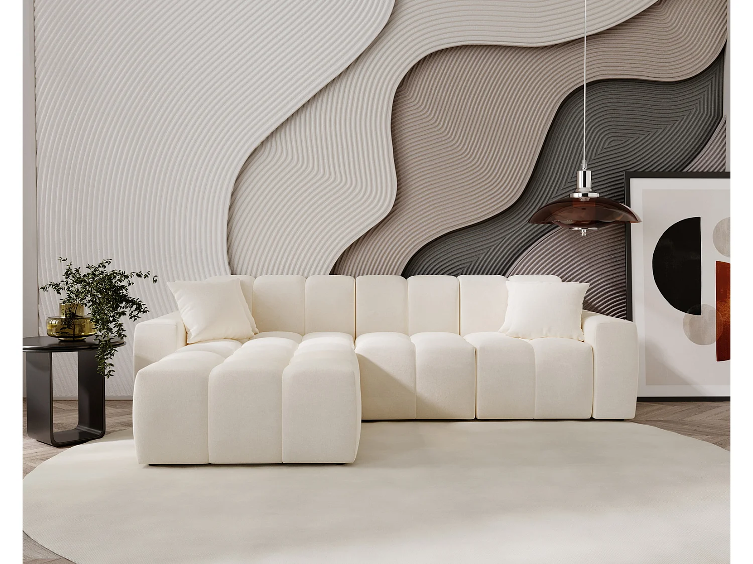 Hoekbank Napoli 265x180 cm, sofa, woonkamerbank, links, crème