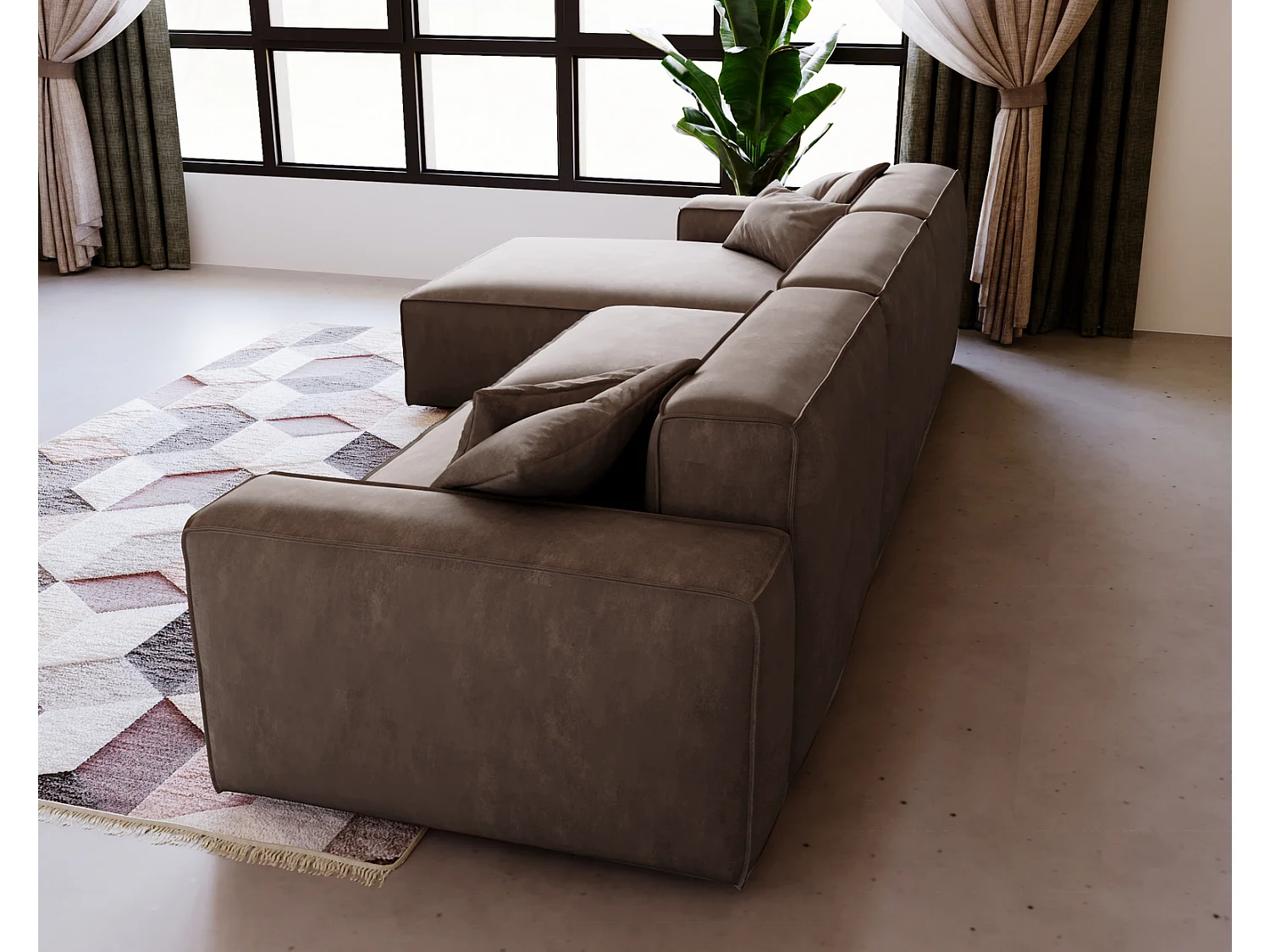 Emporius Figo Gauche Canapé d'angle en Velours, Design, Modern - Canapé d'angle 265x180 cm Brun (Whisper 5)