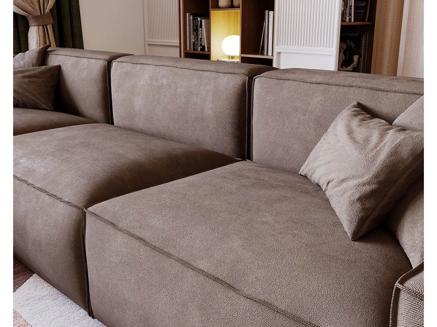 Emporius Figo Gauche Canapé d'angle en Velours, Design, Modern - Canapé d'angle 265x180 cm Brun (Whisper 5)