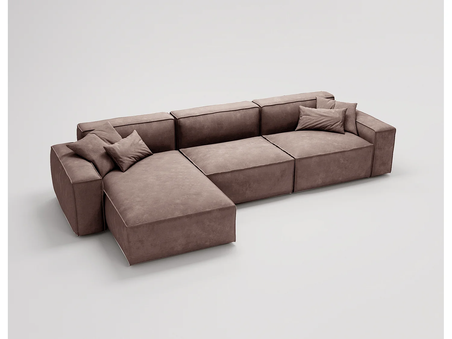 Emporius Figo Gauche Canapé d'angle en Velours, Design, Modern - Canapé d'angle 265x180 cm Brun (Whisper 5)