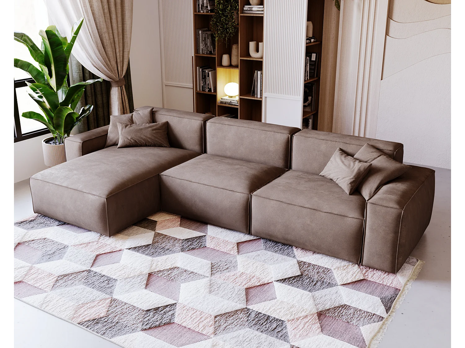 Emporius Figo links Hoekbank 265x180 cm, hoekbank in L-vorm, bank voor woonkamer bruin (Whisper 5)