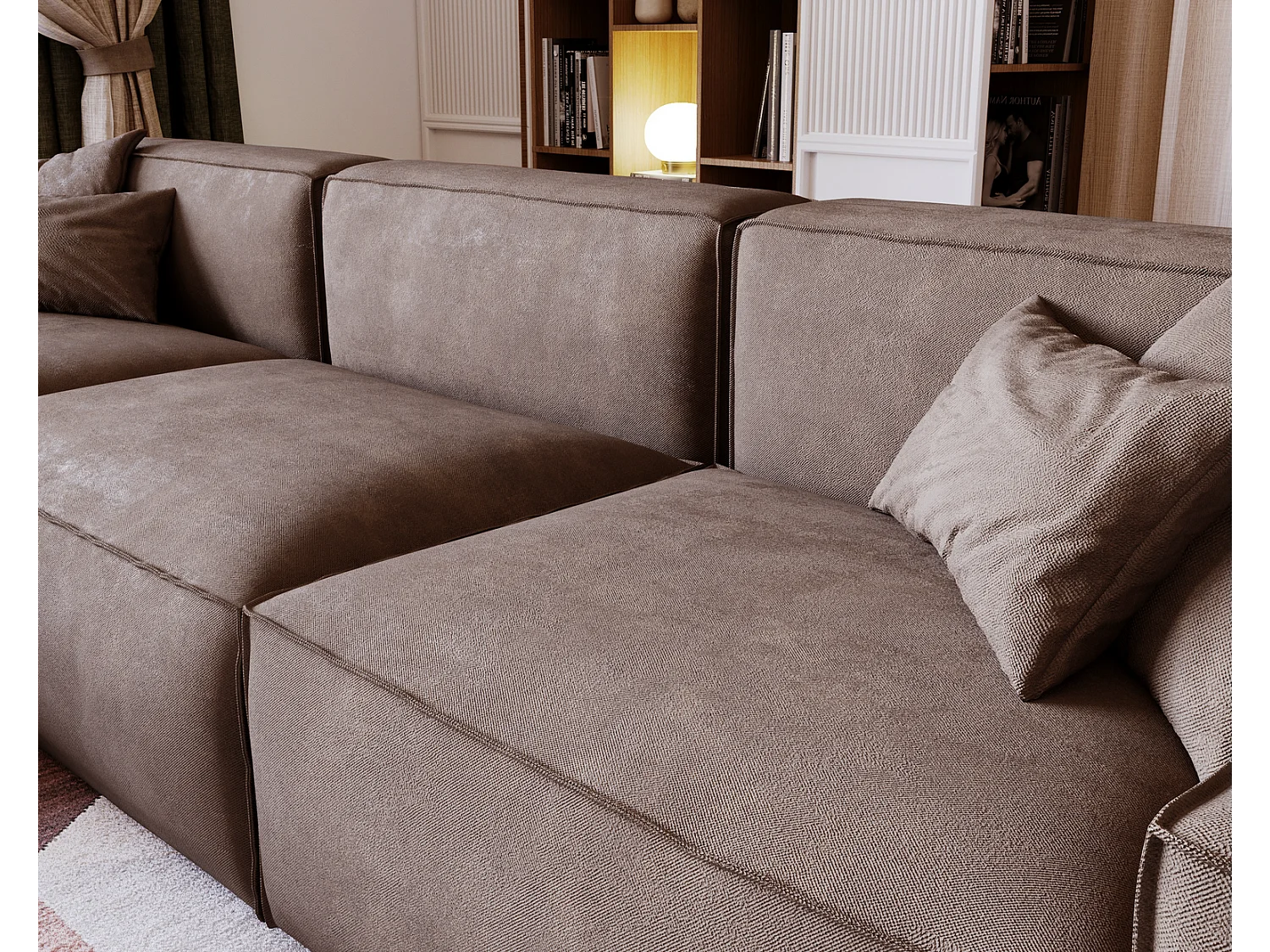 Emporius Figo links Hoekbank 265x180 cm, hoekbank in L-vorm, bank voor woonkamer bruin (Whisper 5)