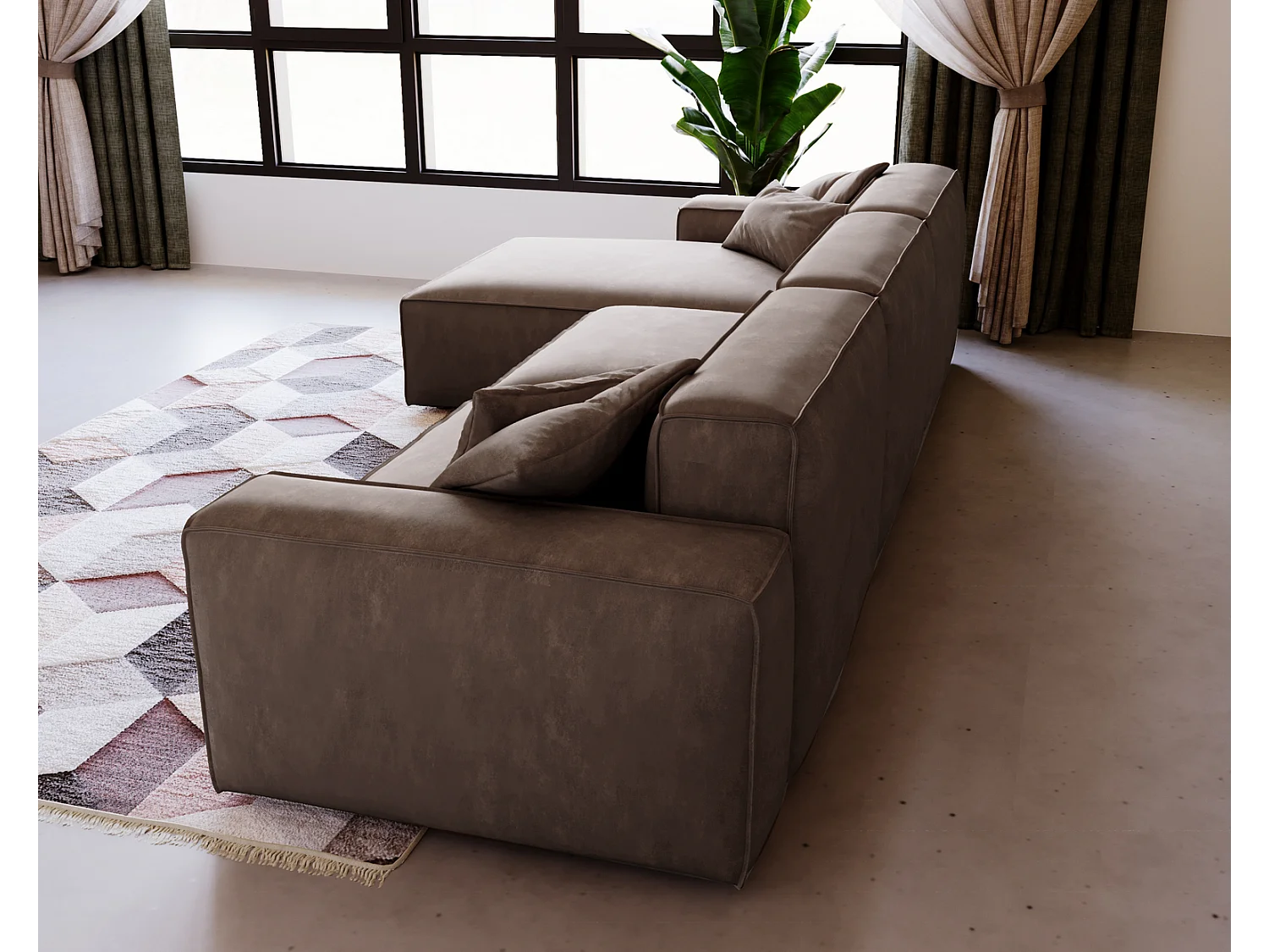 Emporius Figo links Hoekbank 265x180 cm, hoekbank in L-vorm, bank voor woonkamer bruin (Whisper 5)