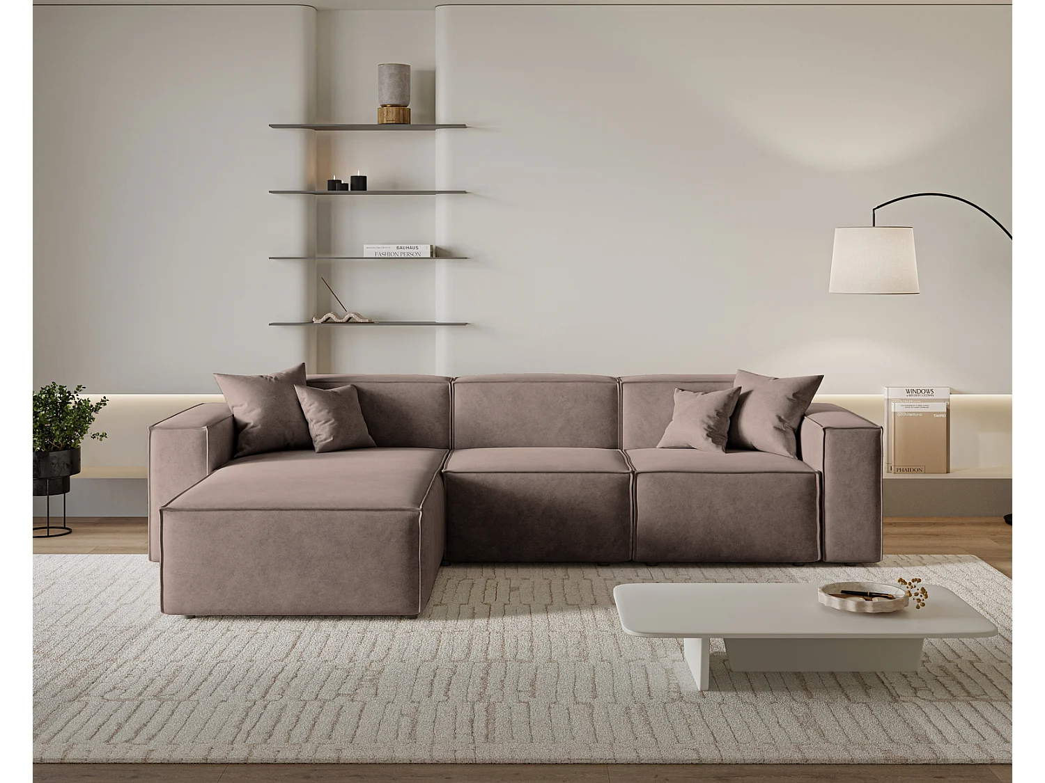 Canapé d'angle Figo, 265x180 cm, design moderne, gauche, brun