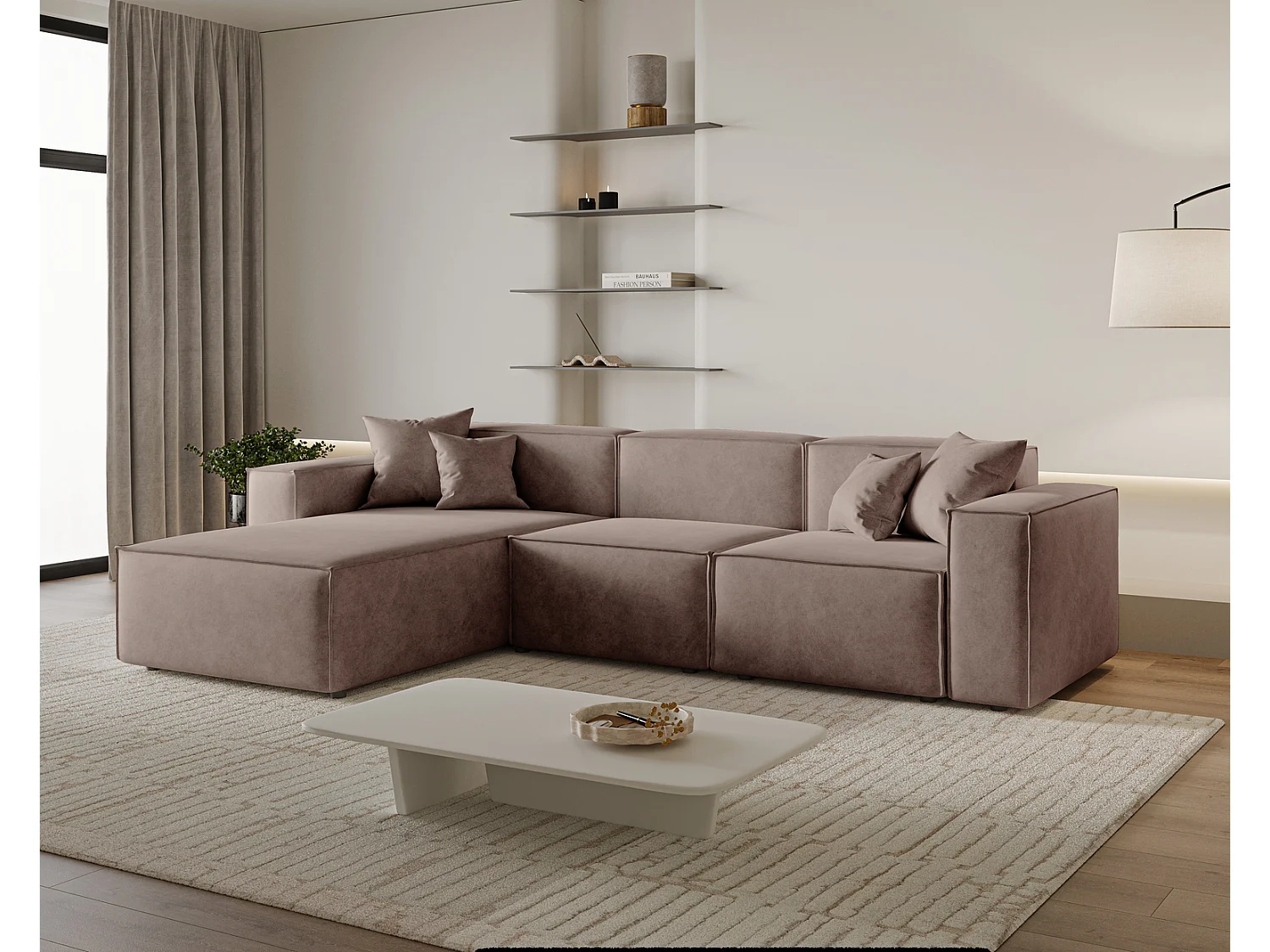 Canapé d'angle Figo, 265x180 cm, design moderne, gauche, brun