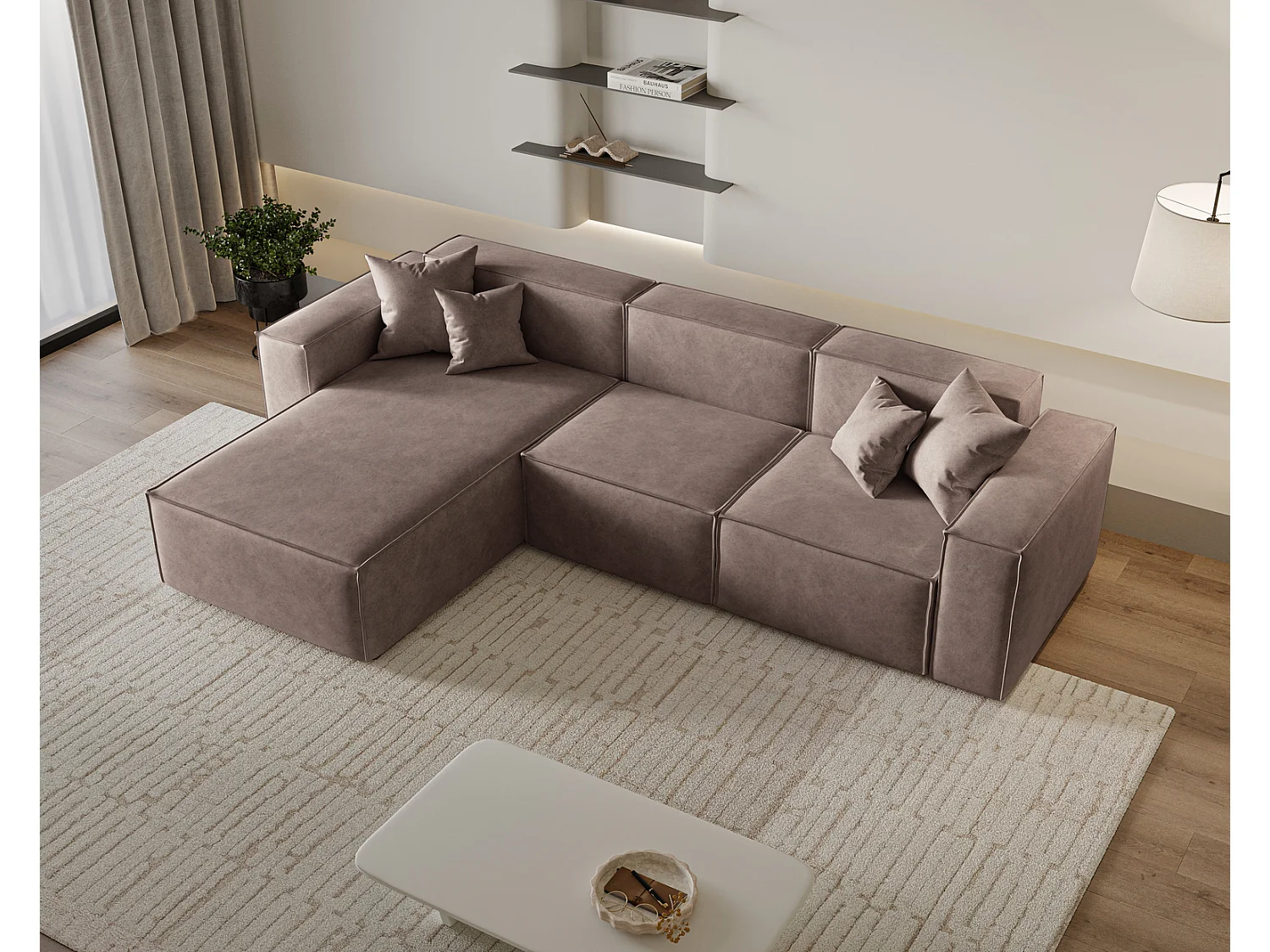 Canapé d'angle Figo, 265x180 cm, design moderne, gauche, brun