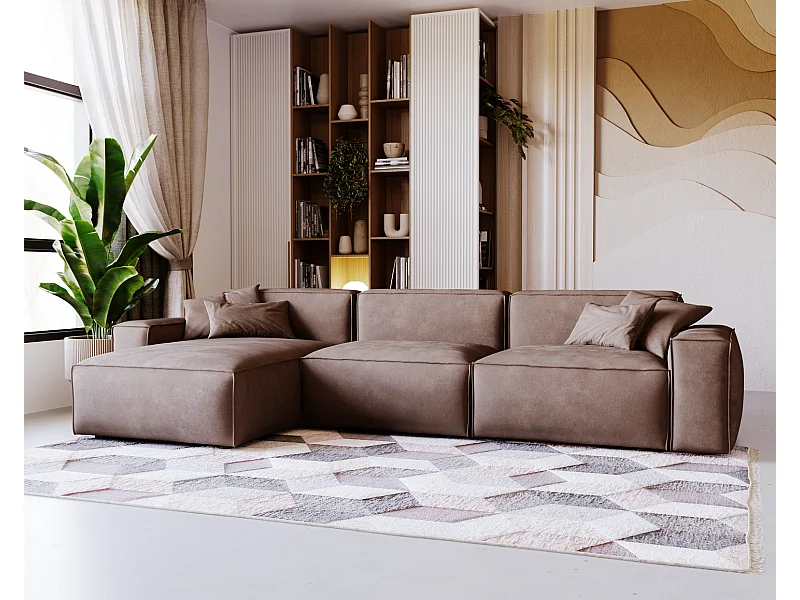 Emporius Figo links Hoekbank 265x180 cm, hoekbank in L-vorm, bank voor woonkamer bruin (Whisper 5)