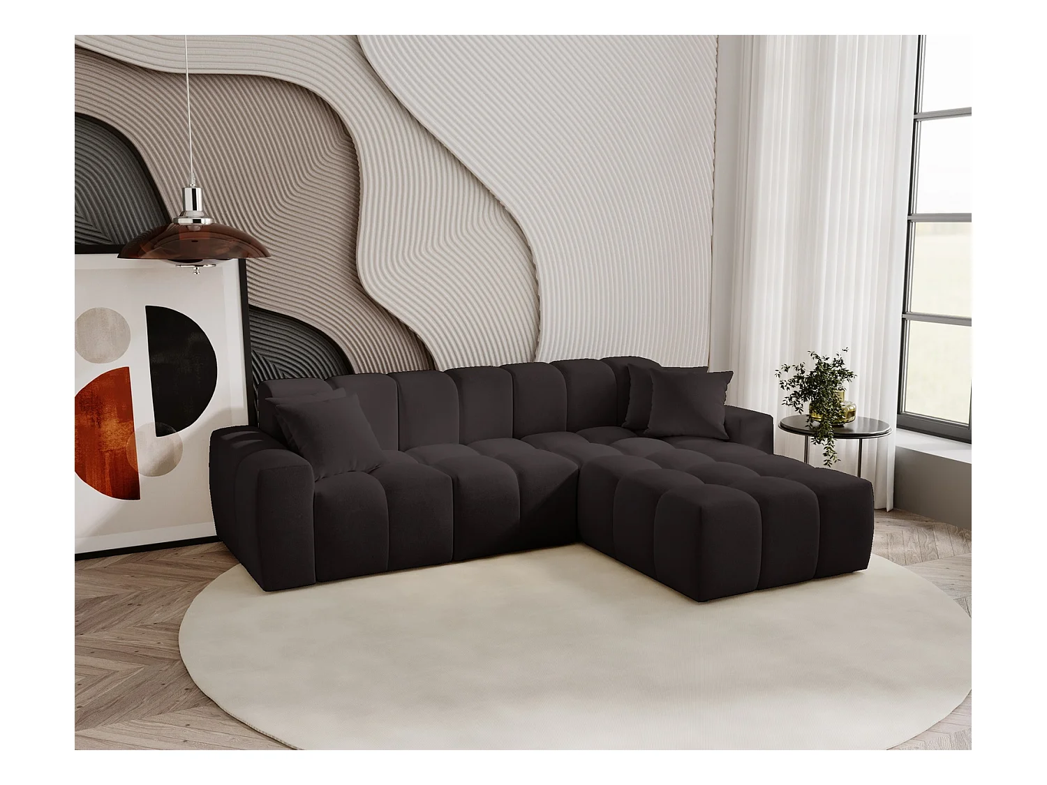 Emporius Napoli Droit Canapé d'angle, Canapé  4 Places, Canapé d'angle 265x180 cm Noir (Komodo 23)