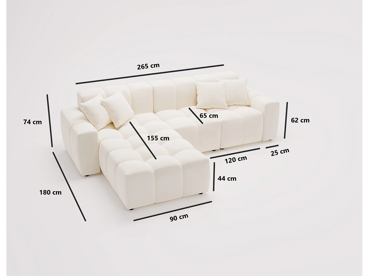 Emporius Napoli Droit Canapé d'angle, Canapé  4 Places, Canapé d'angle 265x180 cm Noir (Komodo 23)