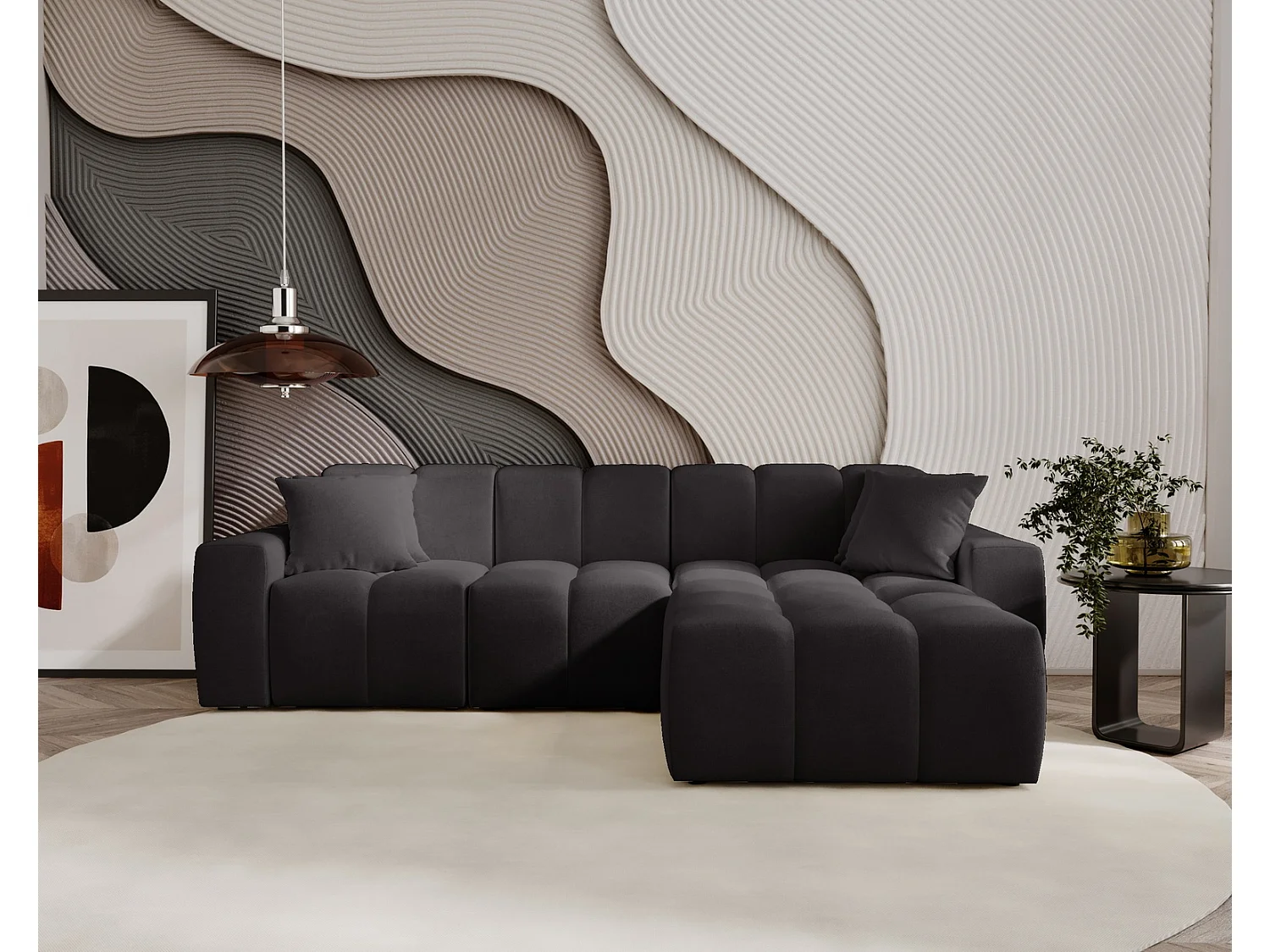 Hoekbank Napoli 265x180 cm, sofa, woonkamerbank, rechts, zwart