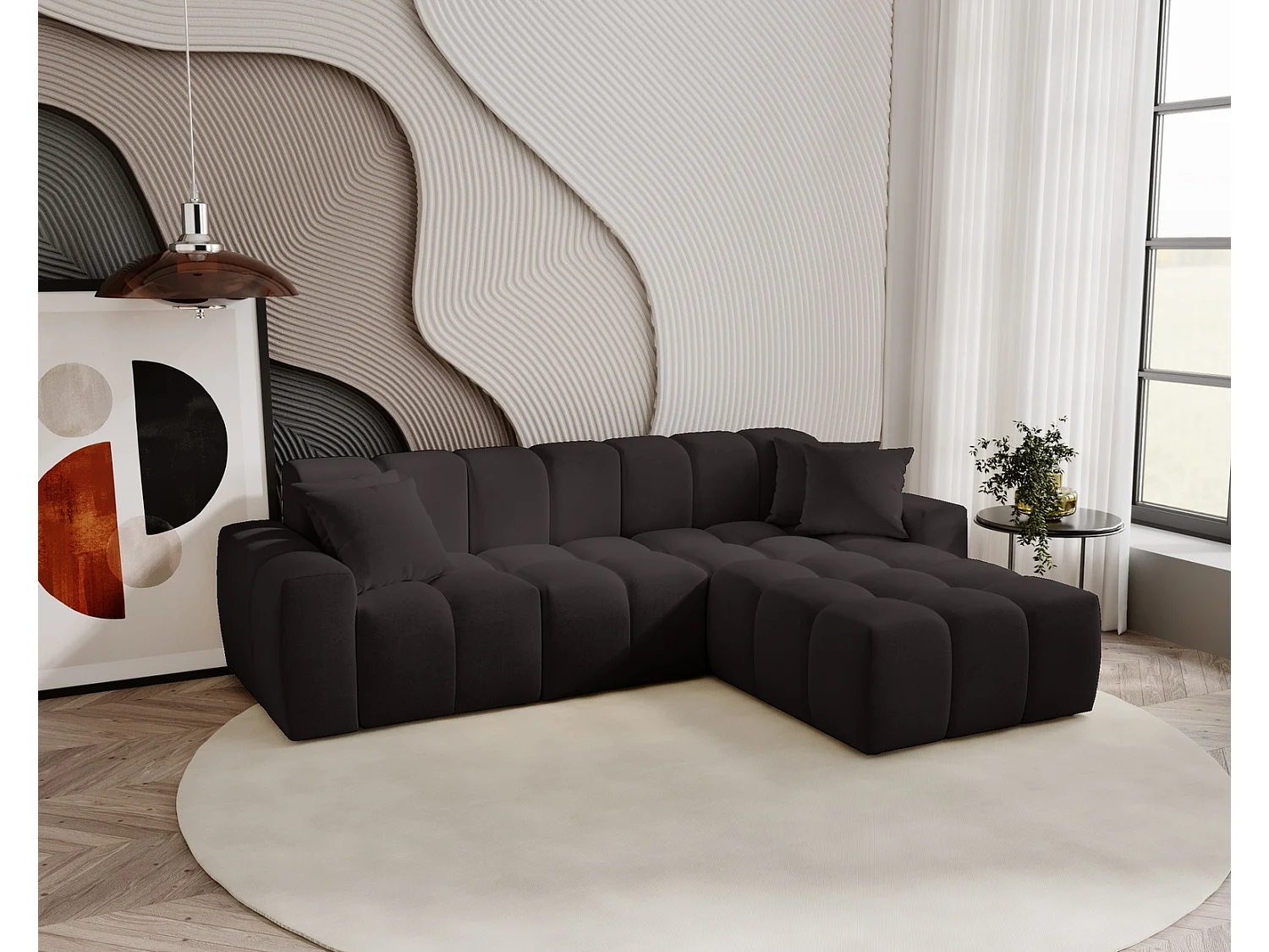Hoekbank Napoli 265x180 cm, sofa, woonkamerbank, rechts, zwart