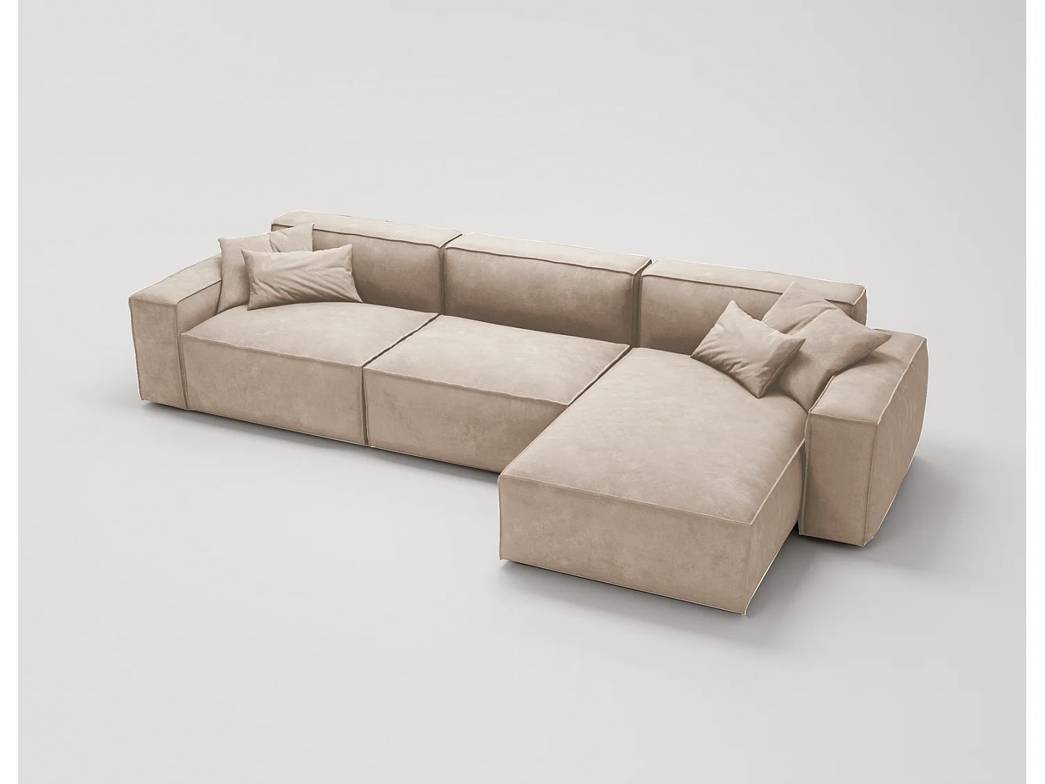 Emporius Figo Droit Canapé d'angle en Velours, Design, Modern - Canapé d'angle 265x180 cm Beige (Whisper 2)