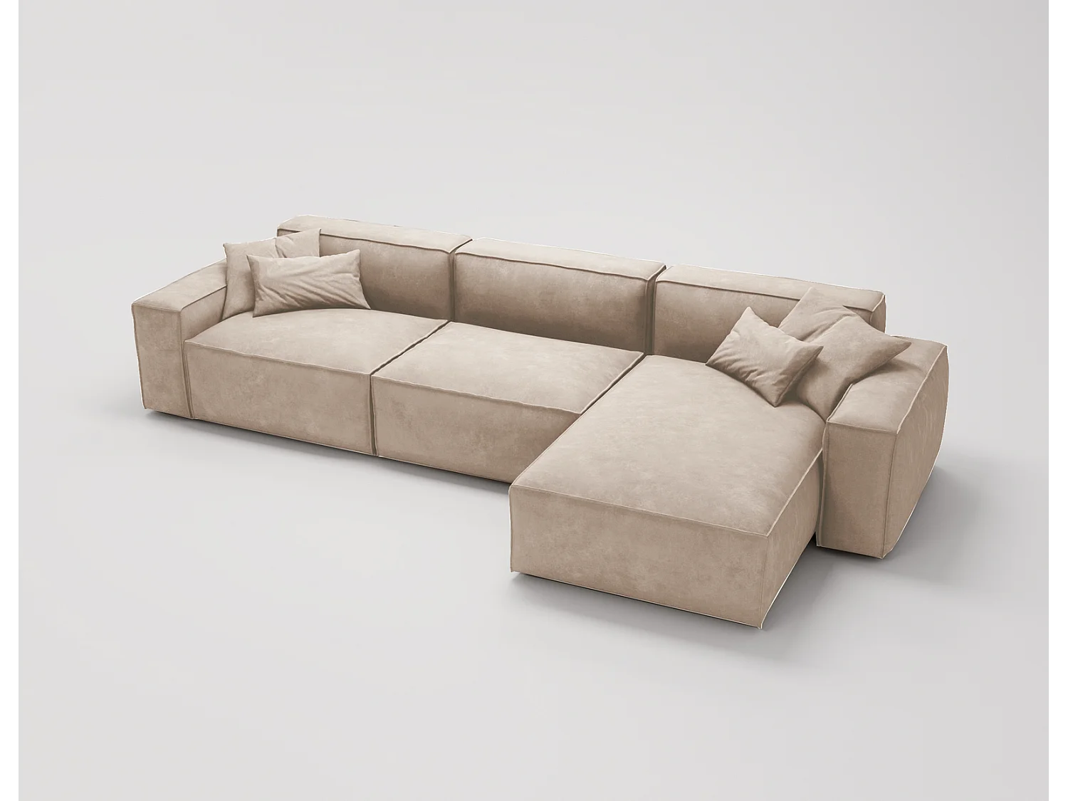 Emporius Figo Droit Canapé d'angle en Velours, Design, Modern - Canapé d'angle 265x180 cm Beige (Whisper 2)