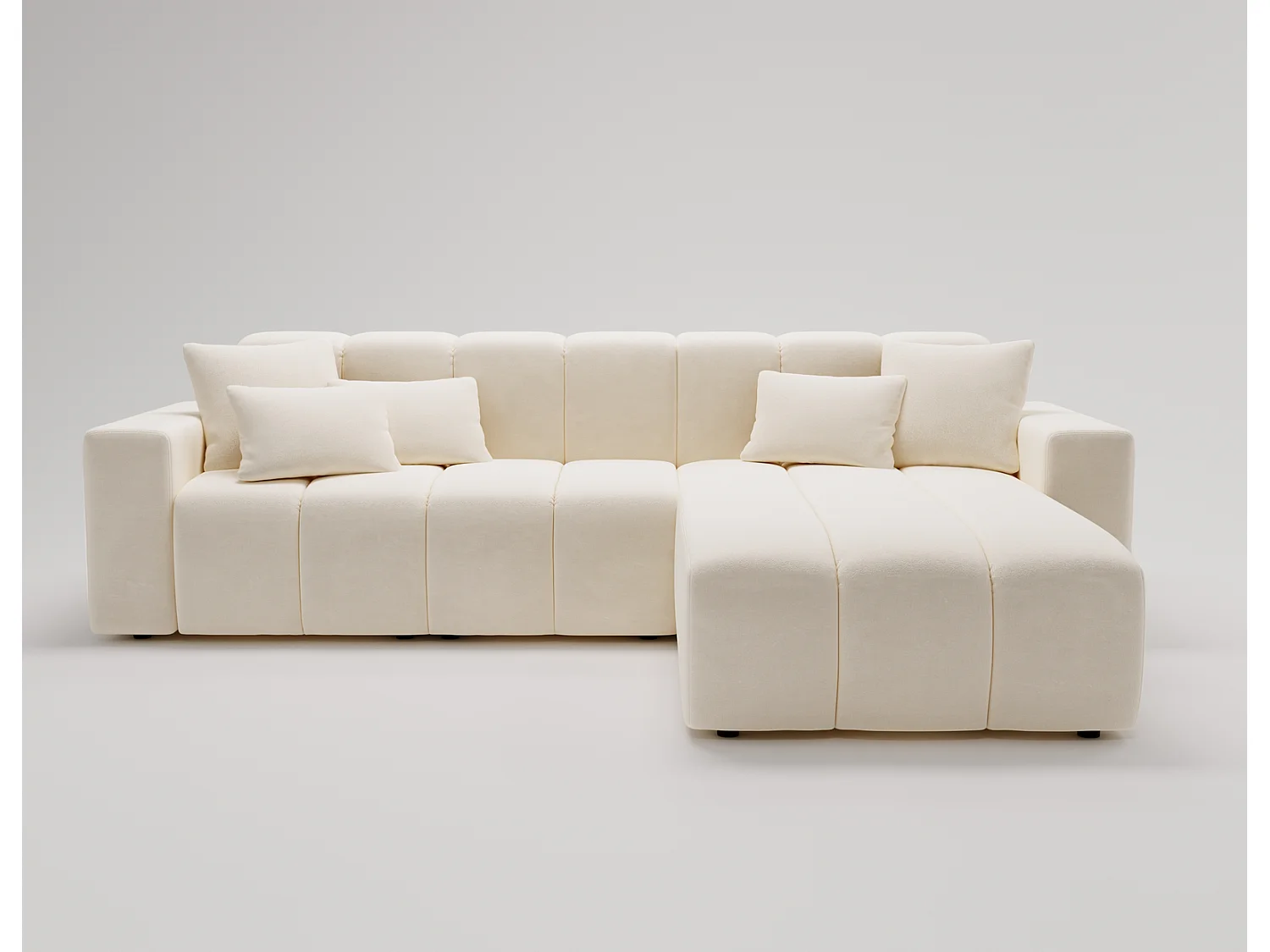 Emporius Miral narożnik w kształcie L - sofa do salonu bez funkcji spania i bez pojemnika - nowoczesny styl, prawostronny, tkanina aksamitna, kremowy (Komodo 10)