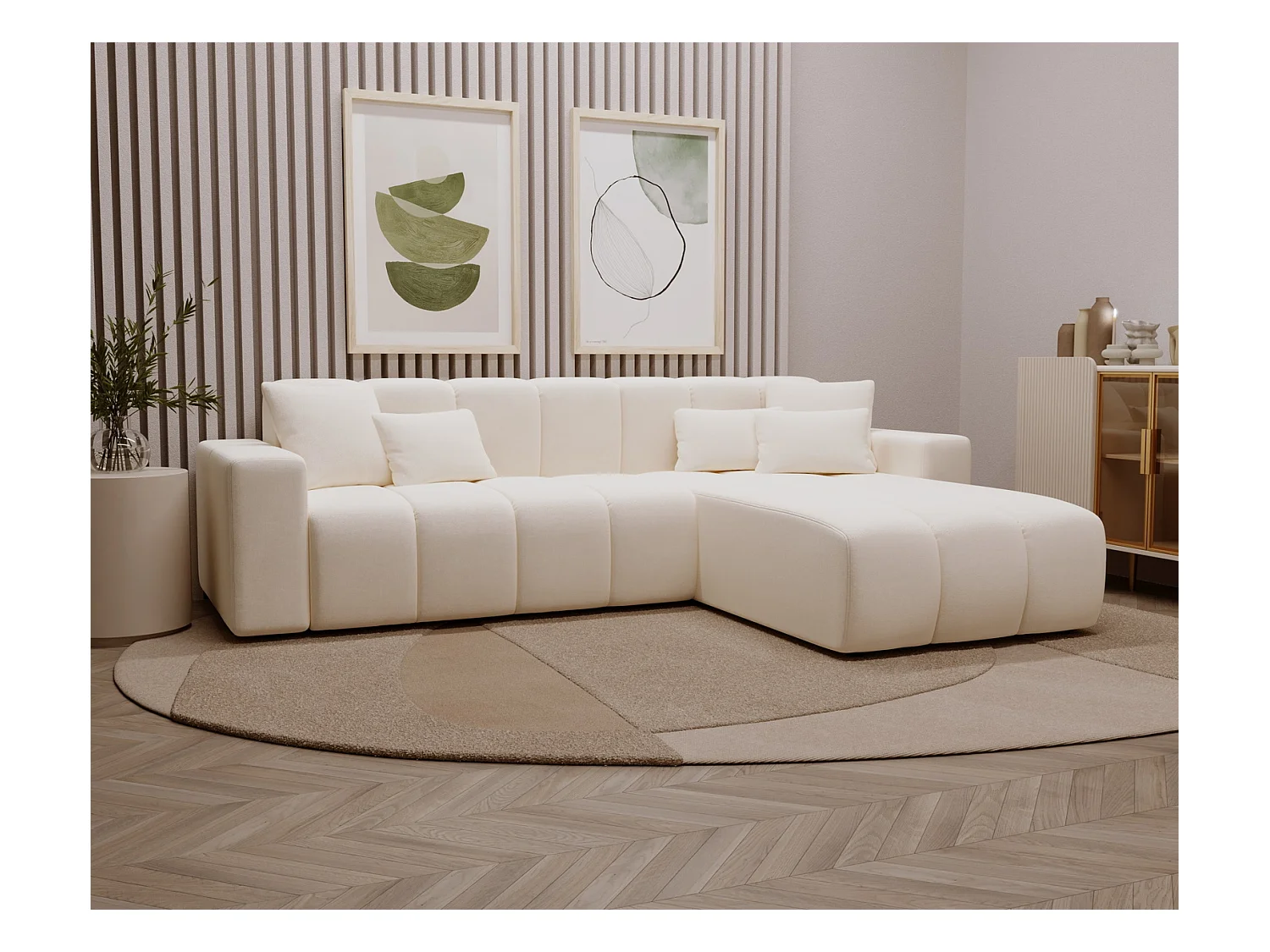 Emporius Miral Droit Canapé d'angle 265 cm - Sofa, Canapé  4 Places,  Canapé d'angle Crème (Komodo 10)