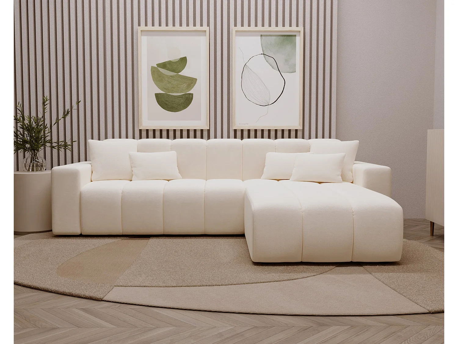 Emporius Miral narożnik w kształcie L - sofa do salonu bez funkcji spania i bez pojemnika - nowoczesny styl, prawostronny, tkanina aksamitna, kremowy (Komodo 10)