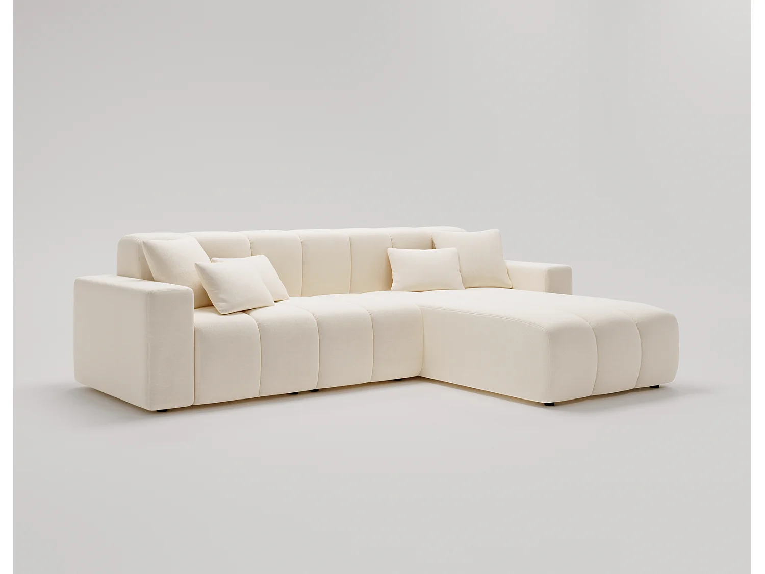 Emporius Miral narożnik w kształcie L - sofa do salonu bez funkcji spania i bez pojemnika - nowoczesny styl, prawostronny, tkanina aksamitna, kremowy (Komodo 10)