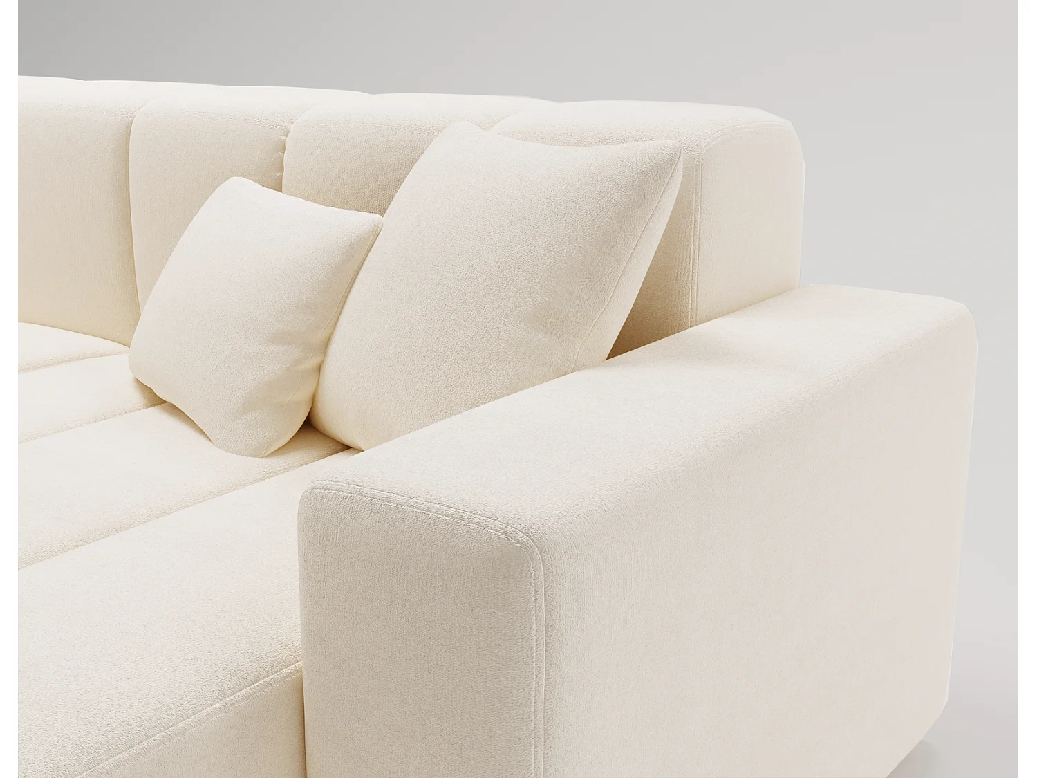 Emporius Miral narożnik w kształcie L - sofa do salonu bez funkcji spania i bez pojemnika - nowoczesny styl, prawostronny, tkanina aksamitna, kremowy (Komodo 10)