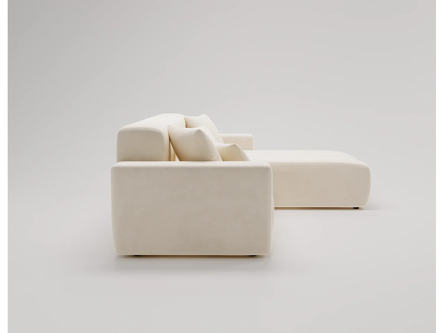 Emporius Miral narożnik w kształcie L - sofa do salonu bez funkcji spania i bez pojemnika - nowoczesny styl, prawostronny, tkanina aksamitna, kremowy (Komodo 10)