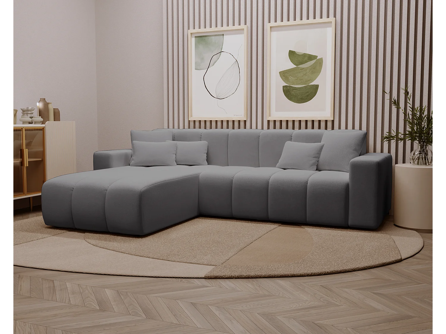 Emporius Miral narożnik w kształcie L - sofa do salonu bez funkcji spania i bez pojemnika - nowoczesny styl, lewostronny, tkanina aksamitna, szary (Komodo 21)