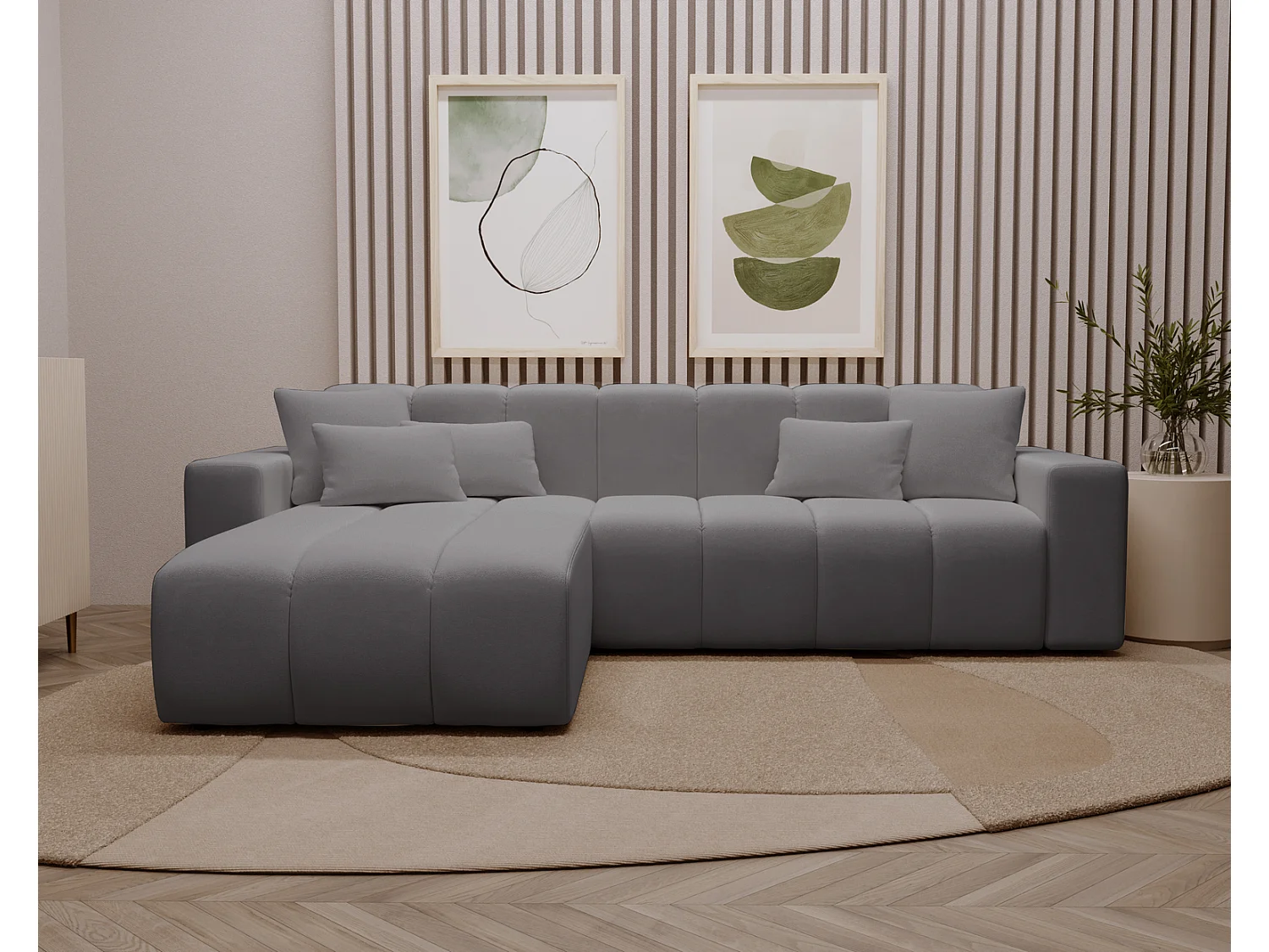 Emporius Miral narożnik w kształcie L - sofa do salonu bez funkcji spania i bez pojemnika - nowoczesny styl, lewostronny, tkanina aksamitna, szary (Komodo 21)