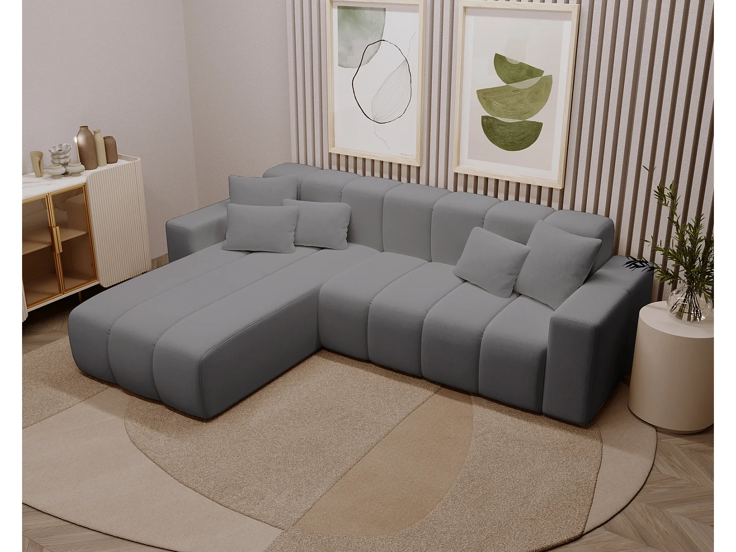 Emporius Miral narożnik w kształcie L - sofa do salonu bez funkcji spania i bez pojemnika - nowoczesny styl, lewostronny, tkanina aksamitna, szary (Komodo 21)