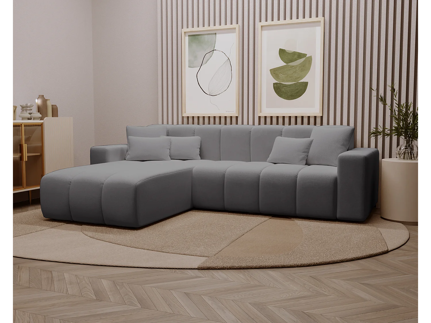 Emporius Miral narożnik w kształcie L - sofa do salonu bez funkcji spania i bez pojemnika - nowoczesny styl, lewostronny, tkanina aksamitna, szary (Komodo 21)