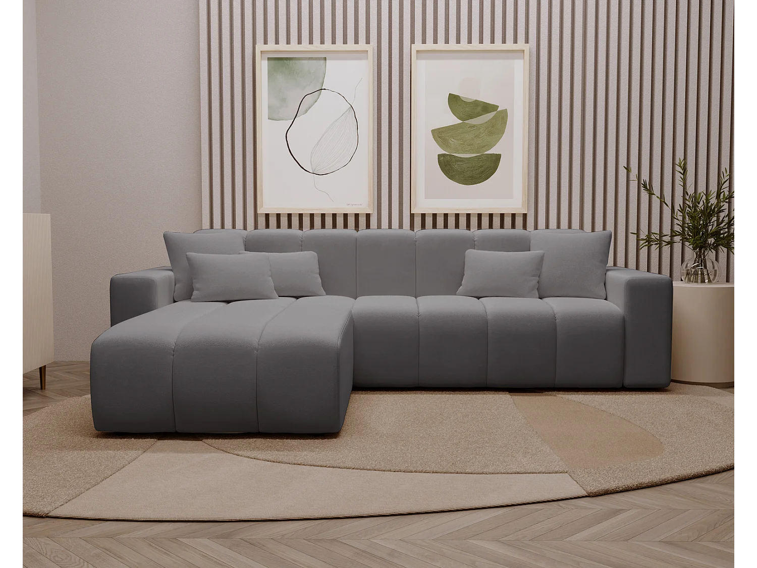 Emporius Miral narożnik w kształcie L - sofa do salonu bez funkcji spania i bez pojemnika - nowoczesny styl, lewostronny, tkanina aksamitna, szary (Komodo 21)