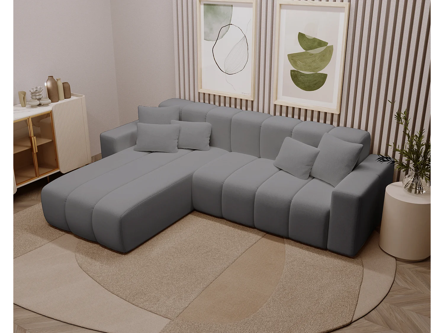 Emporius Miral narożnik w kształcie L - sofa do salonu bez funkcji spania i bez pojemnika - nowoczesny styl, lewostronny, tkanina aksamitna, szary (Komodo 21)