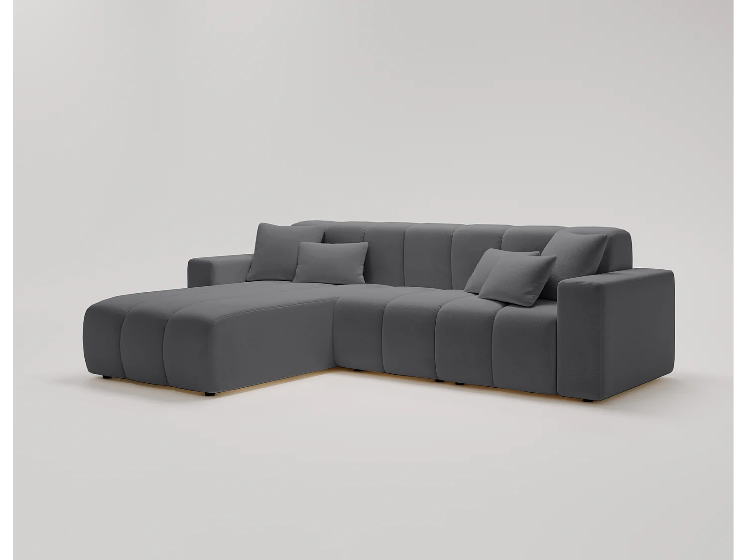 Emporius Miral narożnik w kształcie L - sofa do salonu bez funkcji spania i bez pojemnika - nowoczesny styl, lewostronny, tkanina aksamitna, szary (Komodo 21)