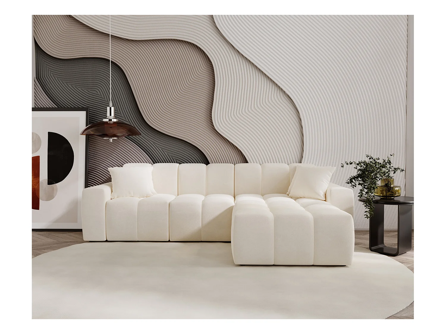 Emporius Napoli Droit Canapé d'angle, Canapé  4 Places, Canapé d'angle 265x180 cm Crème (Komodo 10)