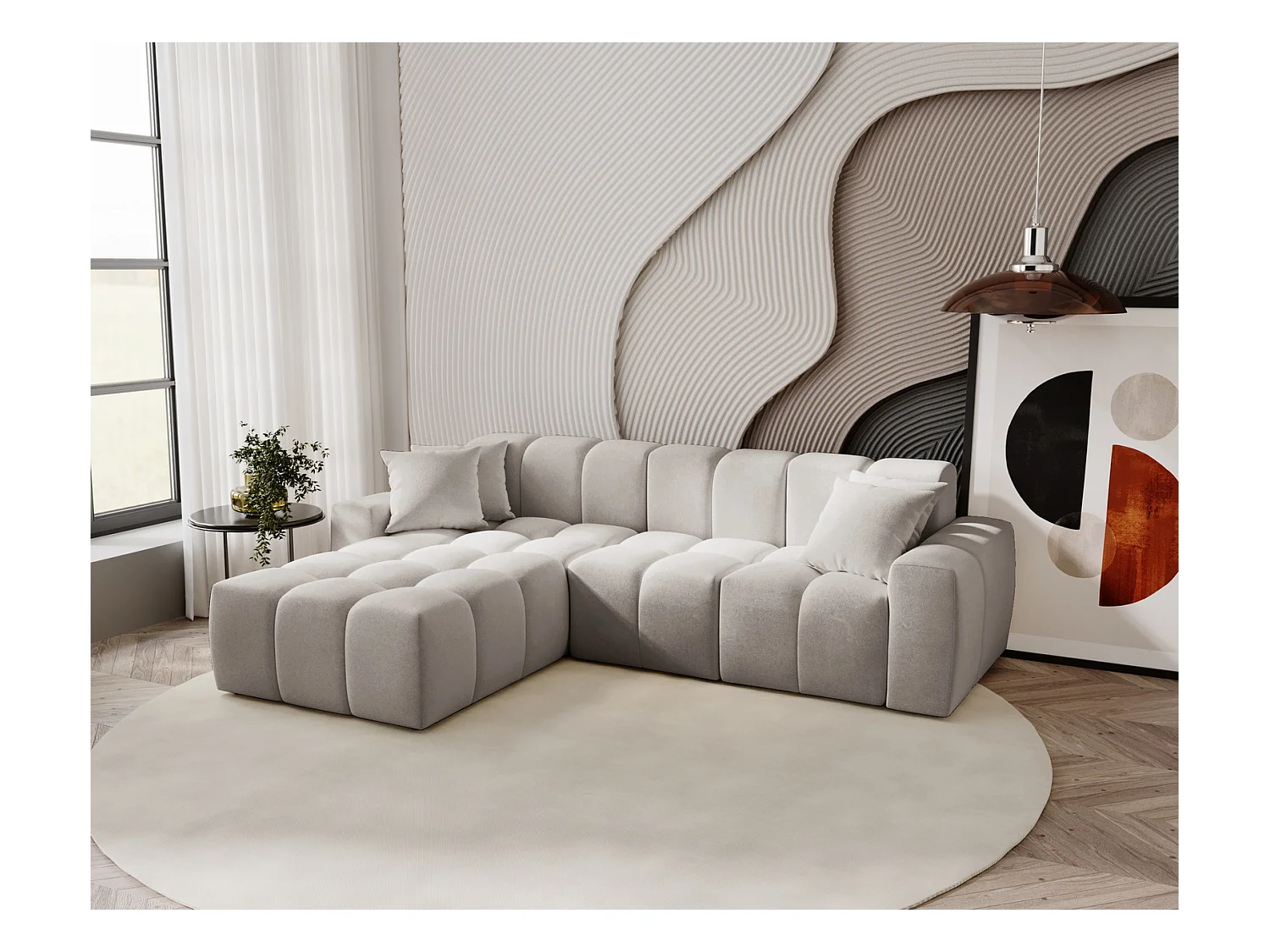 Emporius Napoli Gauche Canapé d'angle, Canapé  4 Places, Canapé d'angle 265x180 cm Gris clair (Komodo 20)