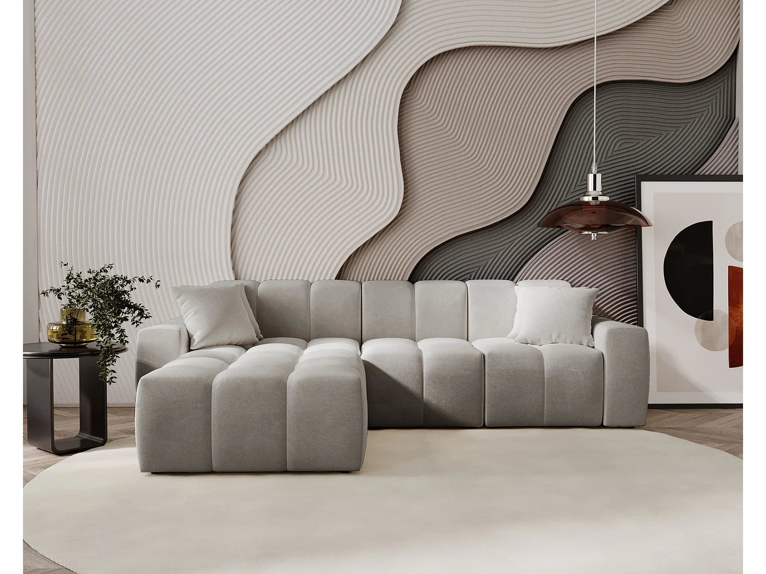 Hoekbank Napoli 265x180 cm, sofa, woonkamerbank, links, lichtgrijs