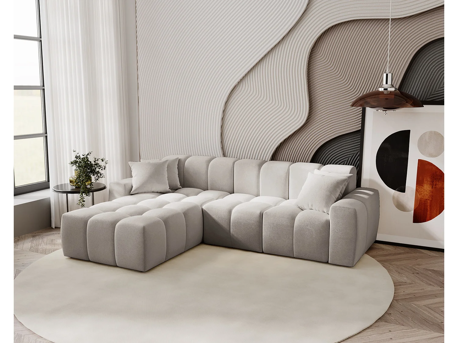 Hoekbank Napoli 265x180 cm, sofa, woonkamerbank, links, lichtgrijs