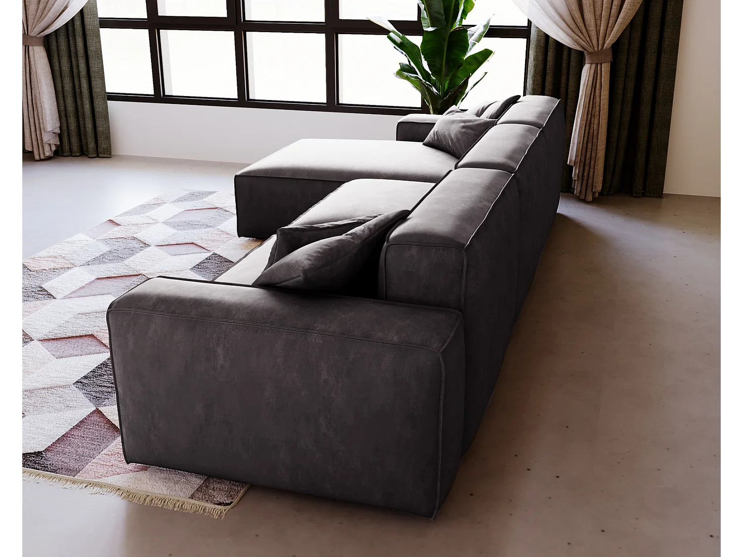 Emporius Figo Gauche Canapé d'angle en Velours, Design, Modern - Canapé d'angle 265x180 cm Gris foncé (Whisper 15)