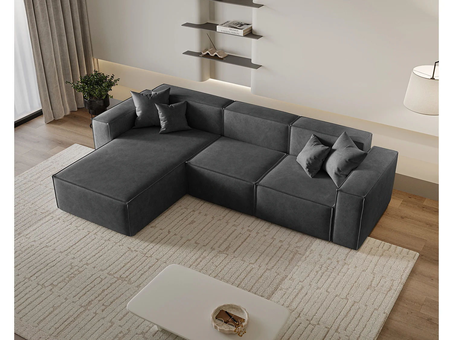 Canapé d'angle Figo, 265x180 cm, design moderne, gauche, gris foncé