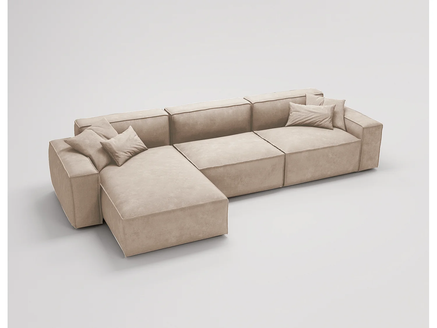 Emporius Figo Gauche Canapé d'angle en Velours, Design, Modern - Canapé d'angle 265x180 cm Beige (Whisper 2)