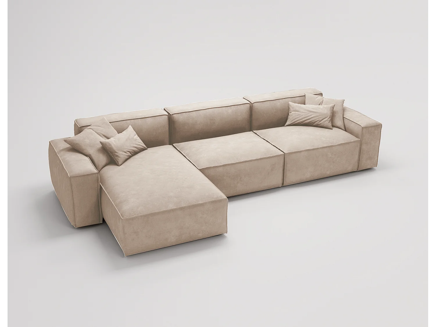 Emporius Figo Gauche Canapé d'angle en Velours, Design, Modern - Canapé d'angle 265x180 cm Beige (Whisper 2)