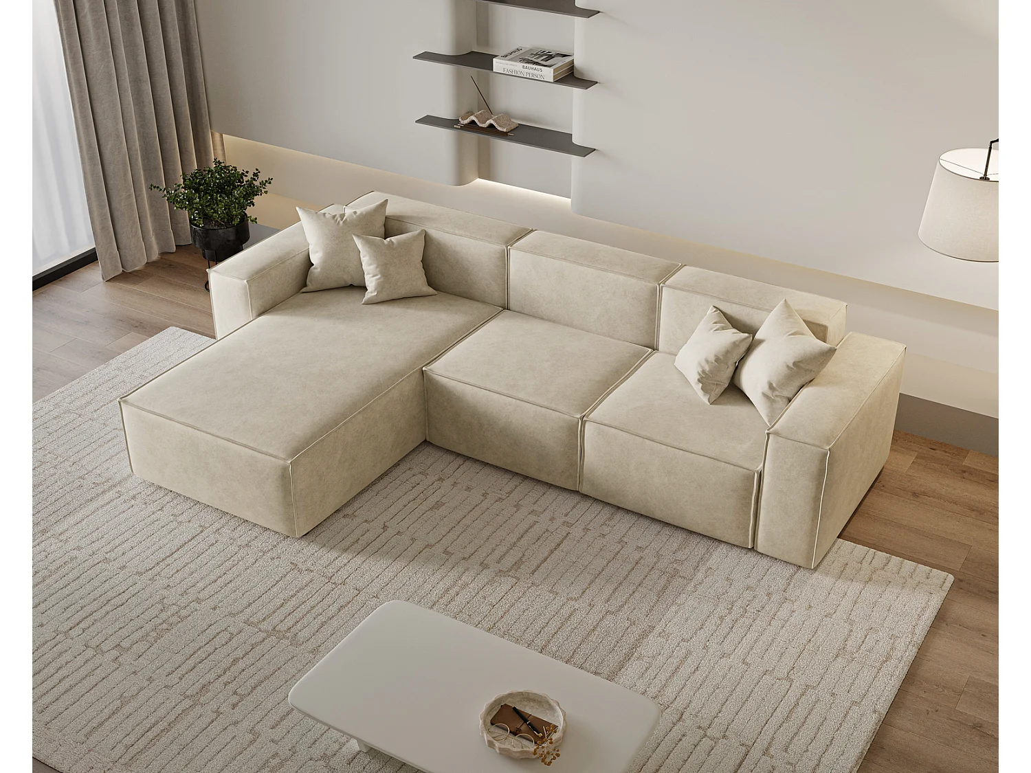 Canapé d'angle Figo, 265x180 cm, design moderne, gauche, beige