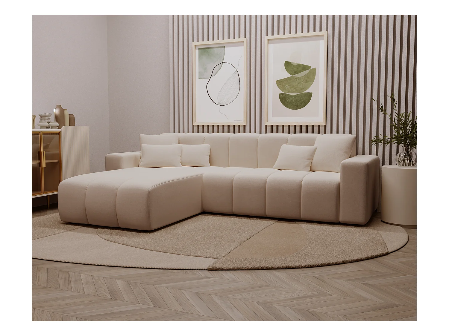 Emporius Miral Gauche Canapé d'angle 265 cm - Sofa, Canapé  4 Places,  Canapé d'angle Beige (Komodo 11)