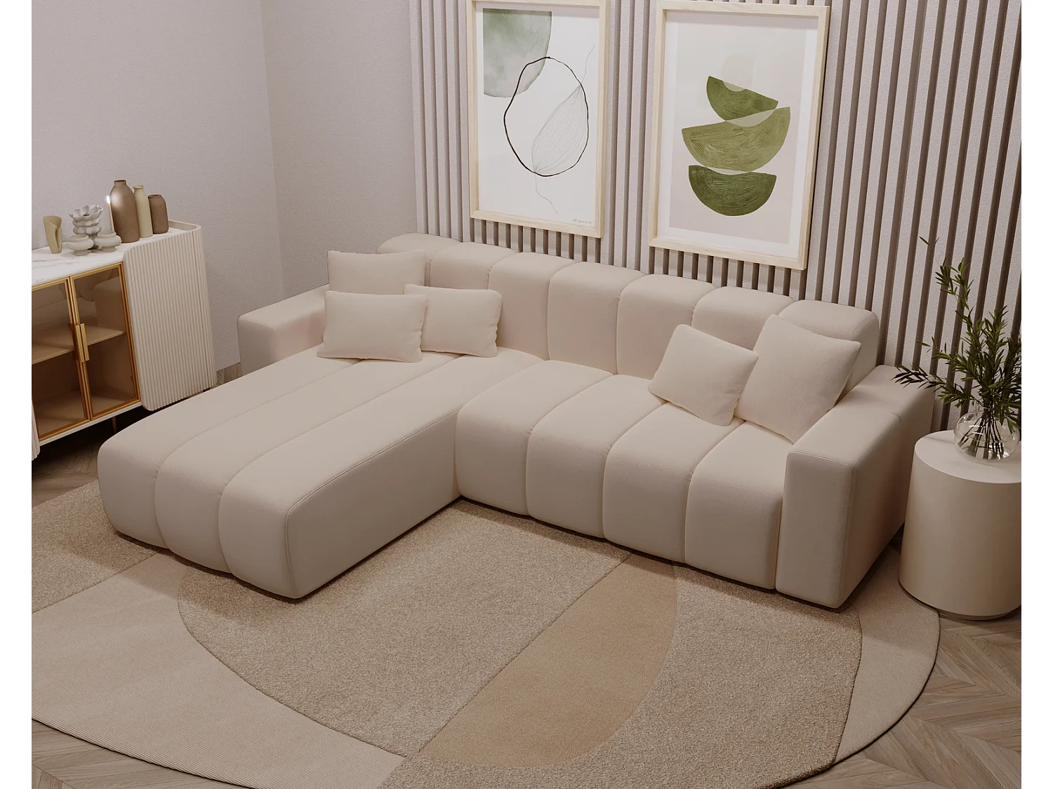 Canapé d'angle Miral, canapé 4 places 265 cm, gauche, beige