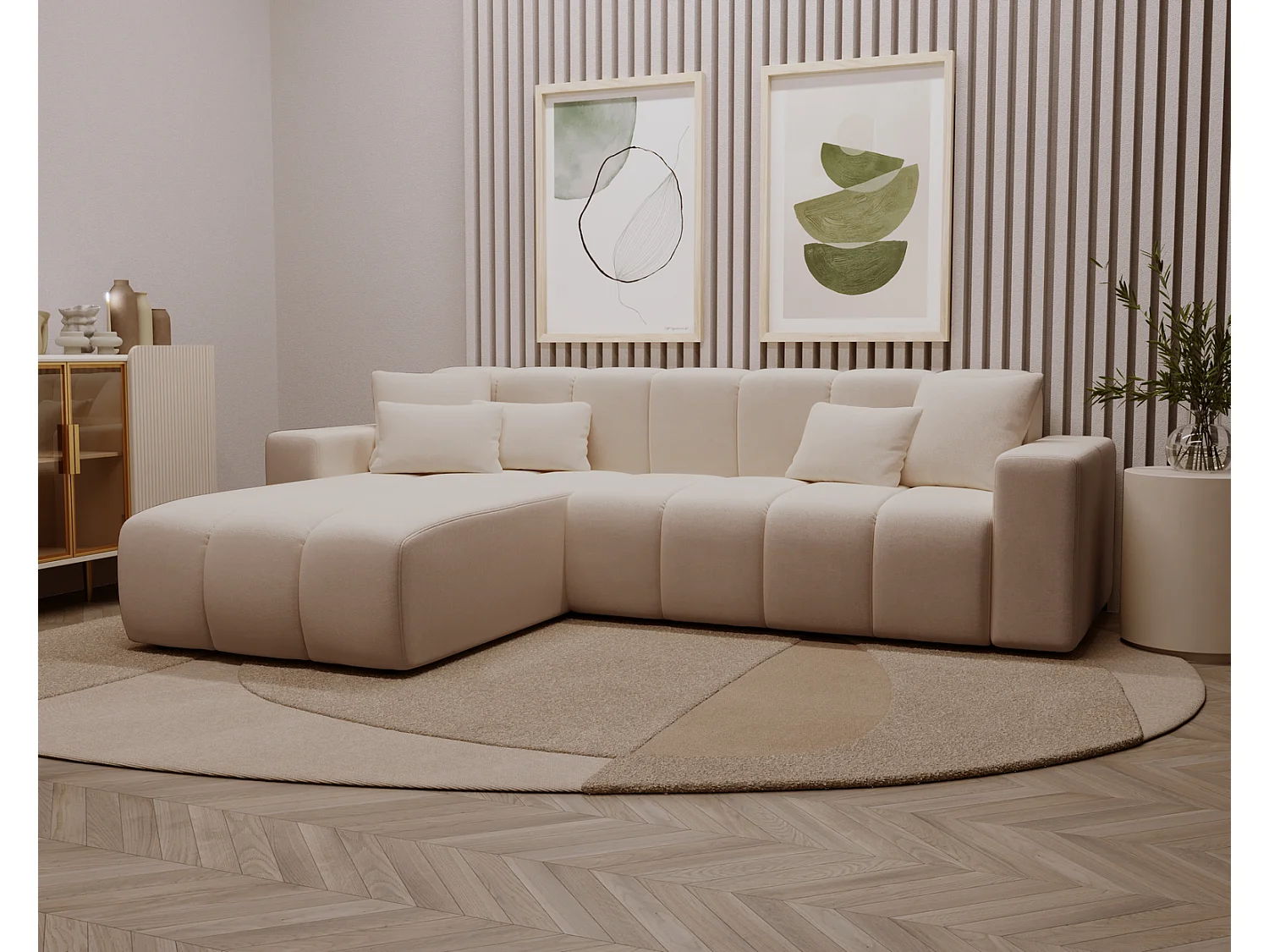 Canapé d'angle Miral, canapé 4 places 265 cm, gauche, beige