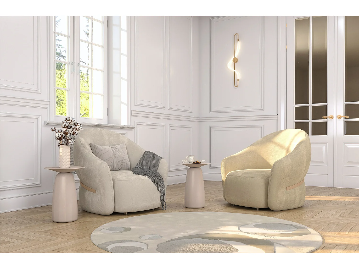 Stolik drewniany różne kolory Kayani Baobab 44, śr. 32,5 cm, biały