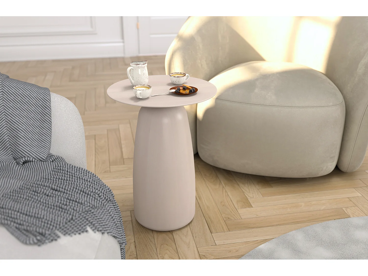 Beistelltisch Baobab44, ovaler tischplatte, buche - lackiert, weiß