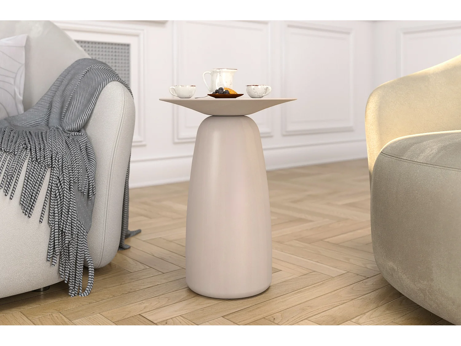 Beistelltisch Baobab44, ovaler tischplatte, buche - lackiert, weiß